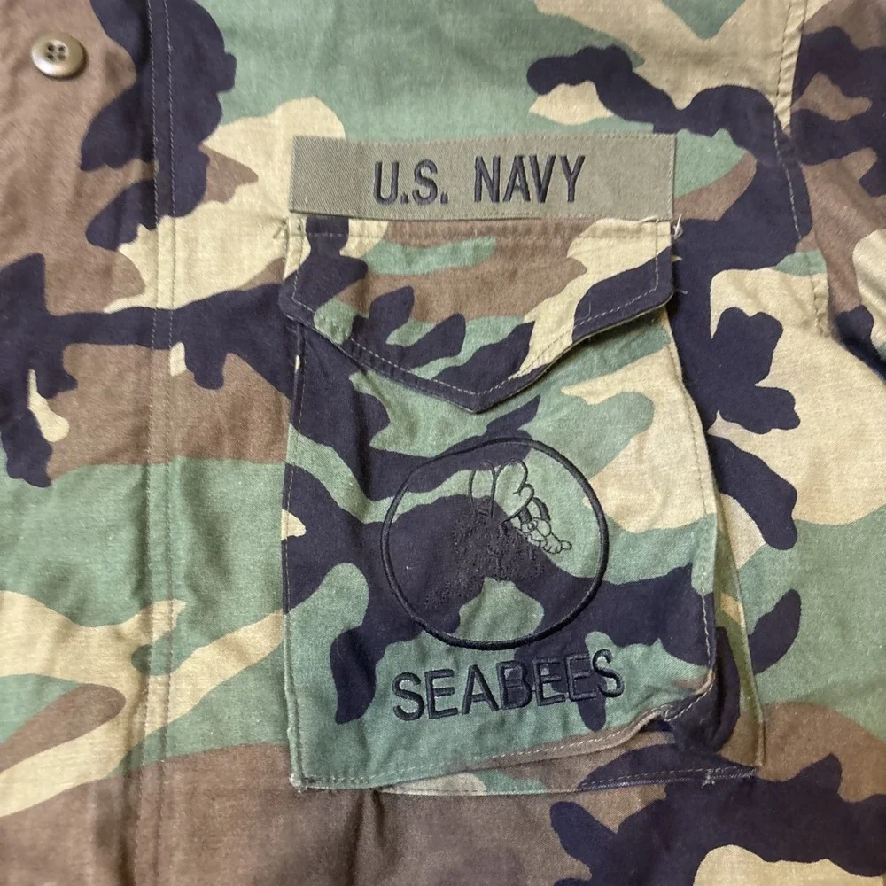 Vintage US Navy M65 Field Jacket Mens XL Woodland Camo Cold Weather 1999 Seabees